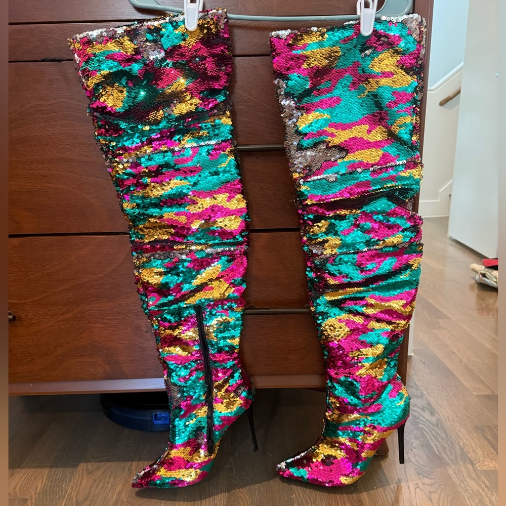 Colorful Sequin Over-the-Knee Boots